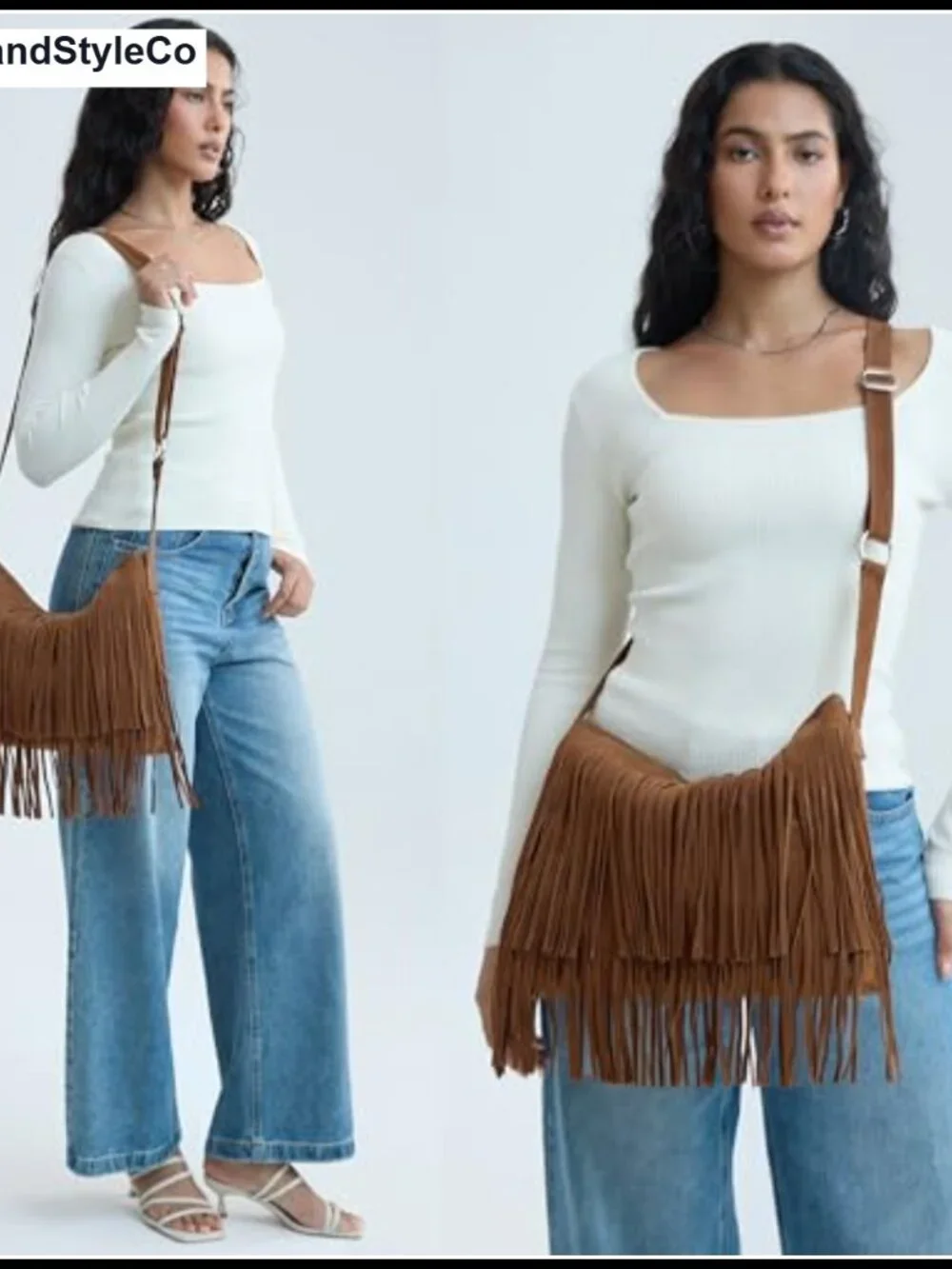 Faux Suede Leather Hobo Crossbody Bag with Tassel - Adjustable Strap